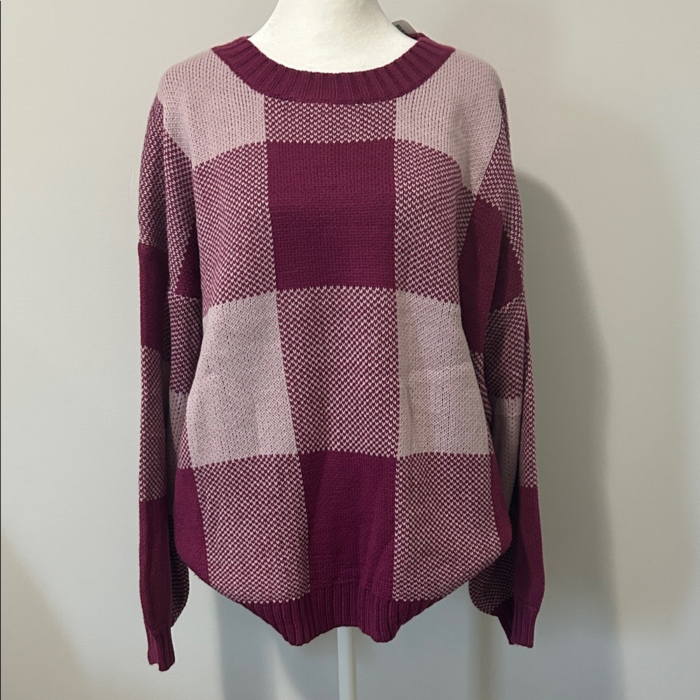 Promesa Checkered Knit Sweater - Magenta Size M/L